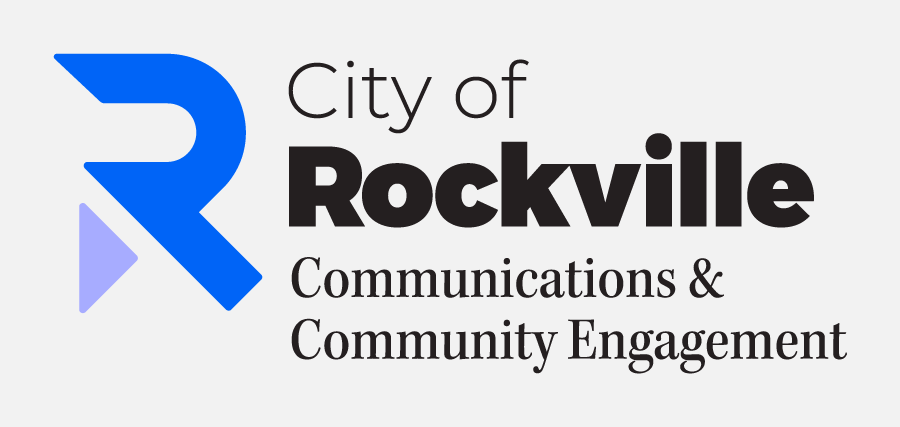 City of Rockville Communications & Community Engagement logo featuring a stylized blue letter 