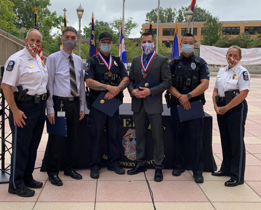 Photo of RCPD honorees during the Rockville Public Safety Awards ceremony held Sept. 9, 2020.