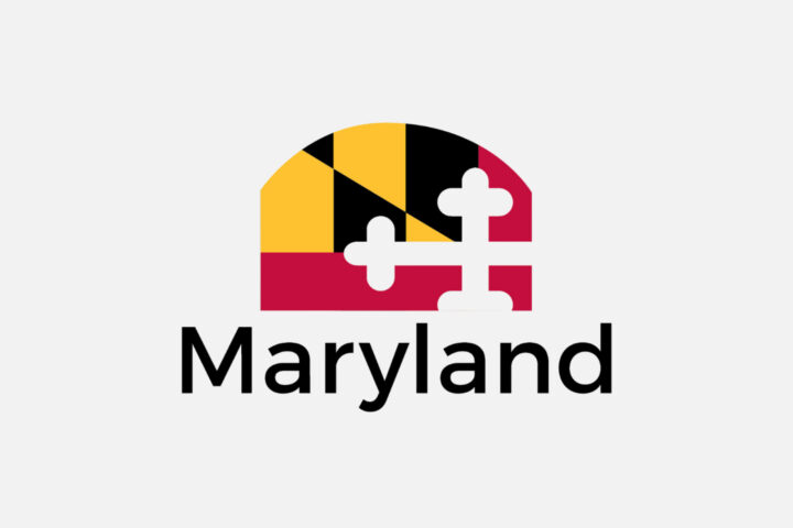 A graphic of Maryland’s state flag design above the word 