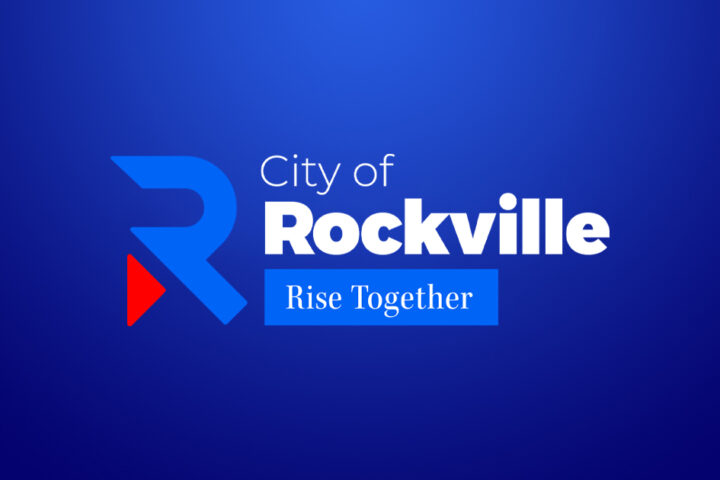City of Rockville logo on a blue background with the slogan 