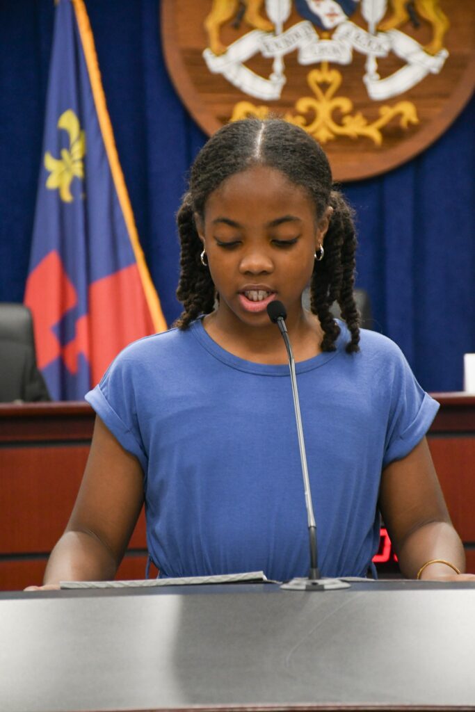 Callie Walker reading her essay