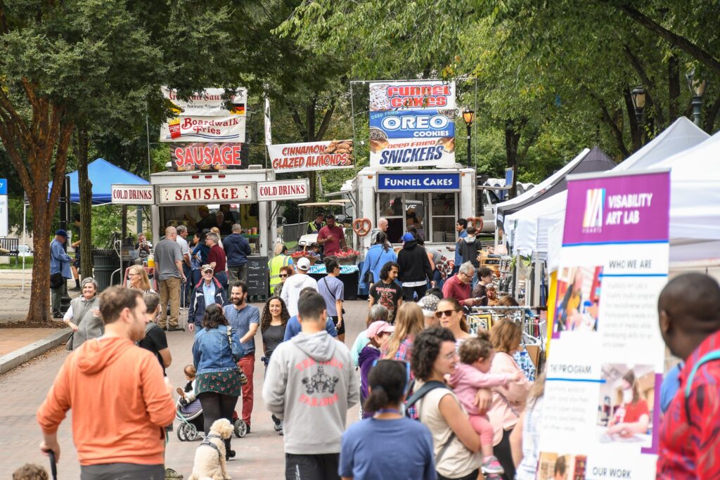 People exploring food options at Rocktobierfest