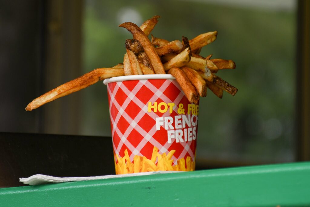 Order of fries sitting in a pickup window