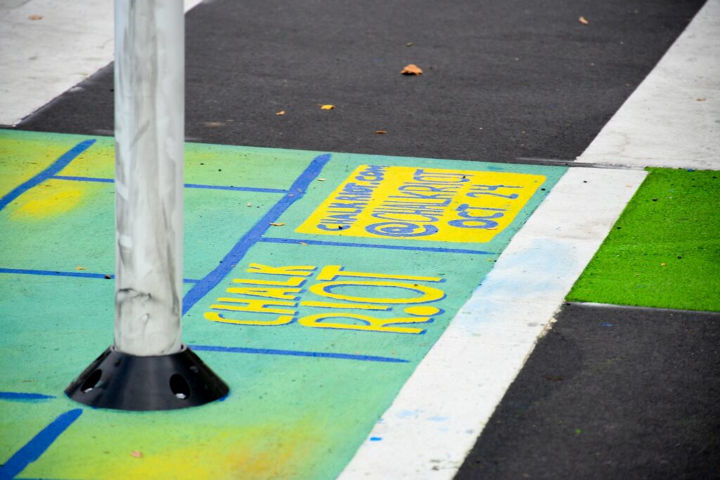 Closeup of asphalt art in Town Center