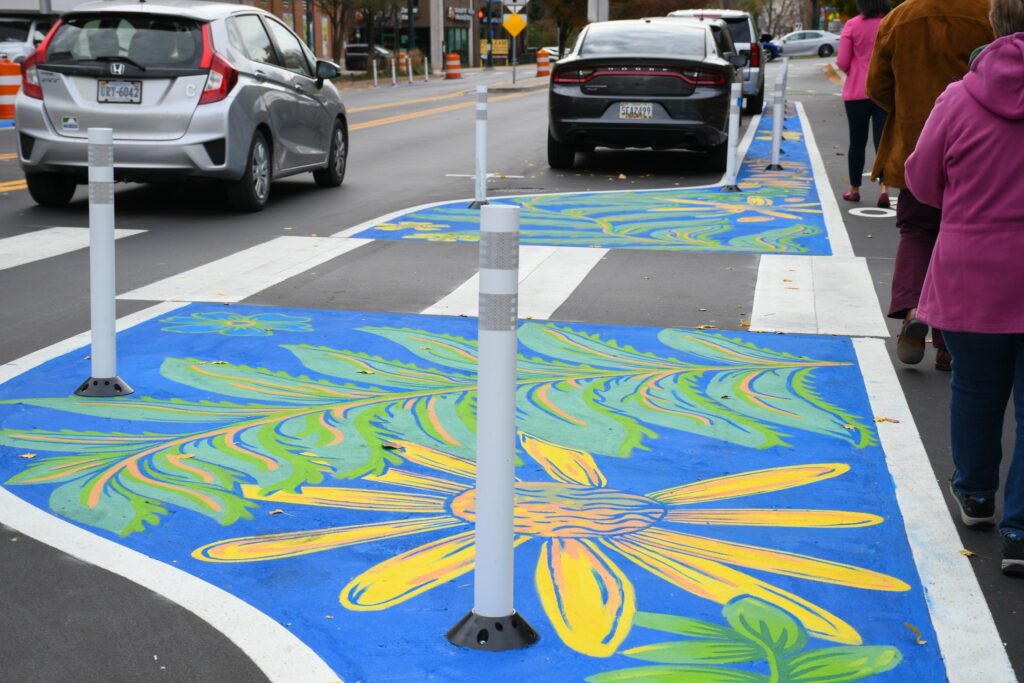 Closeup of asphalt art in Town Center