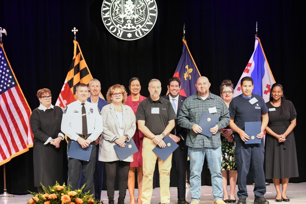City of Rockville employees posing for a picture with Mayor and Councilmembers
