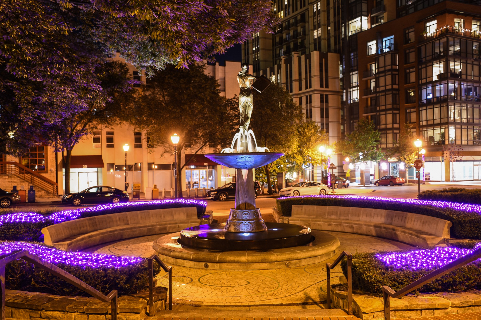 Purple lights in Rockville for Rockville Goes Purple