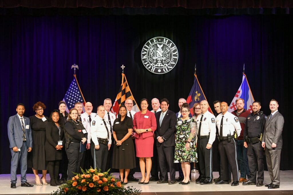 City of Rockville employees posing for a picture with Mayor and Councilmembers