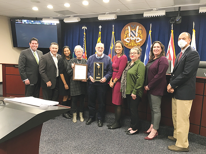 Mark Pierzchala receiving an award from the Rockville Mayor and Council