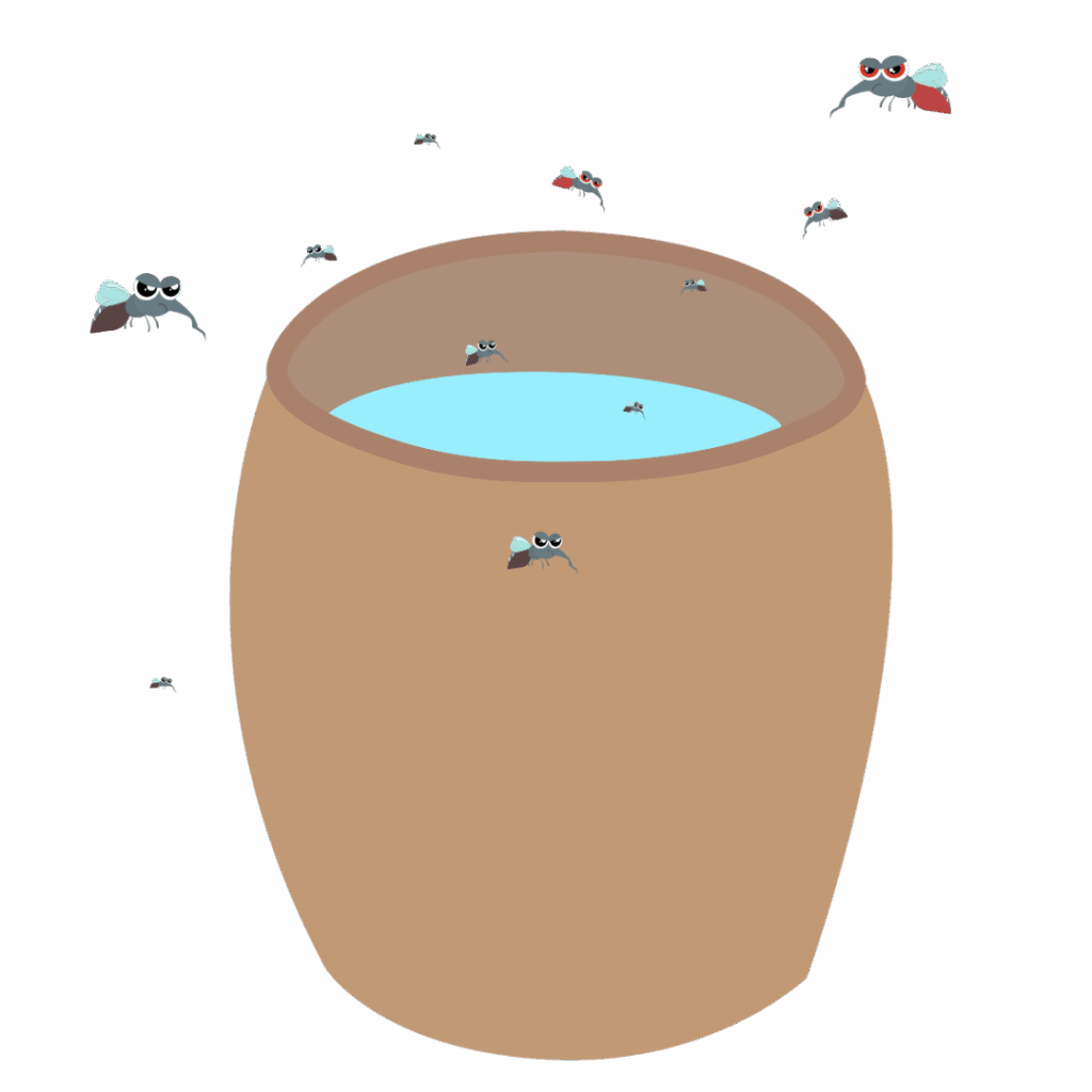 Mosquitos flying near standing water