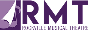 Logo for Rockville Musical Theatre. The letters "RMT" appear in bold purple; the "R" contains a graphic of two musical notes on a triangle. The text "Rockville Musical Theatre" is below.