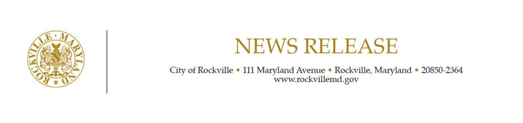 City of Rockville official letterhead featuring the city seal, "News Release" heading, and contact information including address, zip code, and website.
