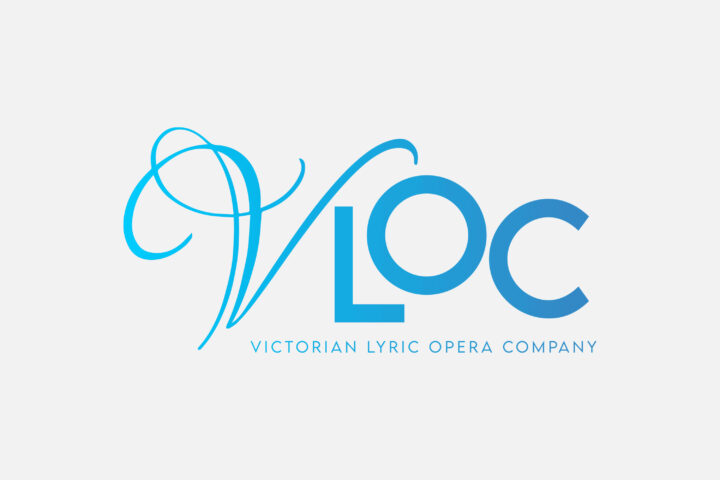 Logo for the Victorian Lyric Opera Company, with stylized blue letters 