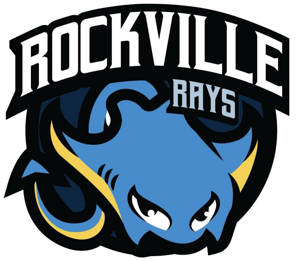 Rockville Rays team logo featuring a stylized blue ray with yellow accents and bold text reading "Rockville Rays" above the mascot.